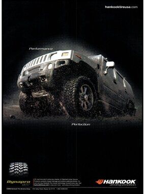 2007 Hummer H2 SUV Hankook Dynapro MT Tires Vintage Print Ad Off Road Wall Art